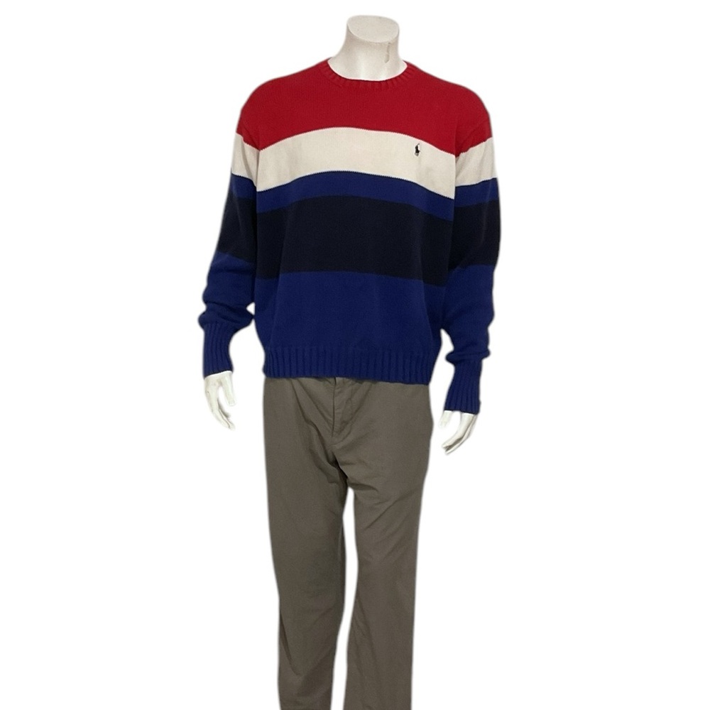 Ralph Lauren Men’s Red White And Blue Knitted Crew Sweater